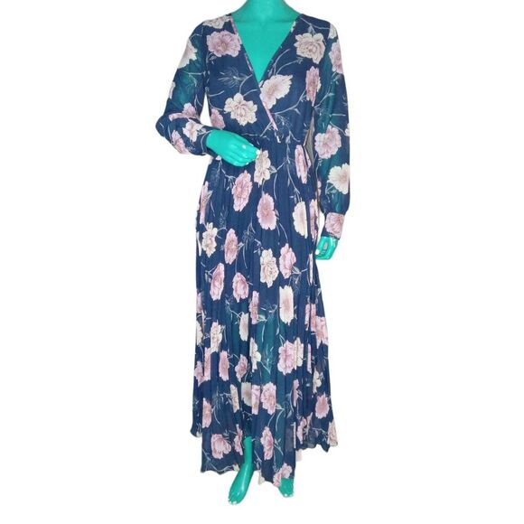 Indigo Rose Beautiful Blue Floral Feminine Slightly Boho Maxi Dress Size S - Picture 1 of 9